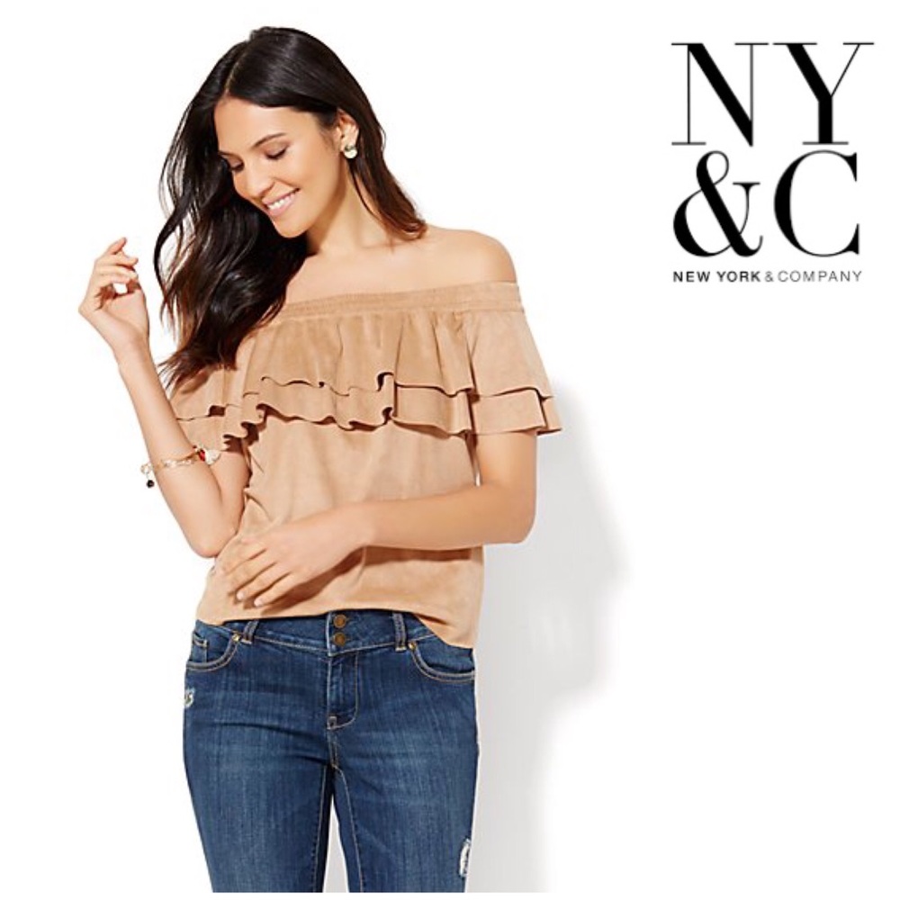 NY&C Ultra Suede Ruffle Off the Shoulder Top